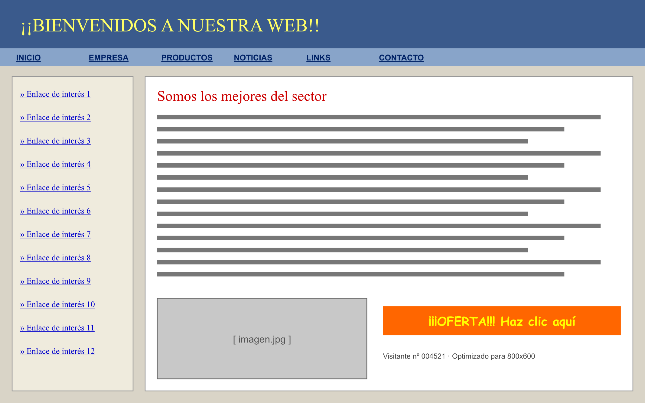 Una web antigua, recargada y difícil de leer